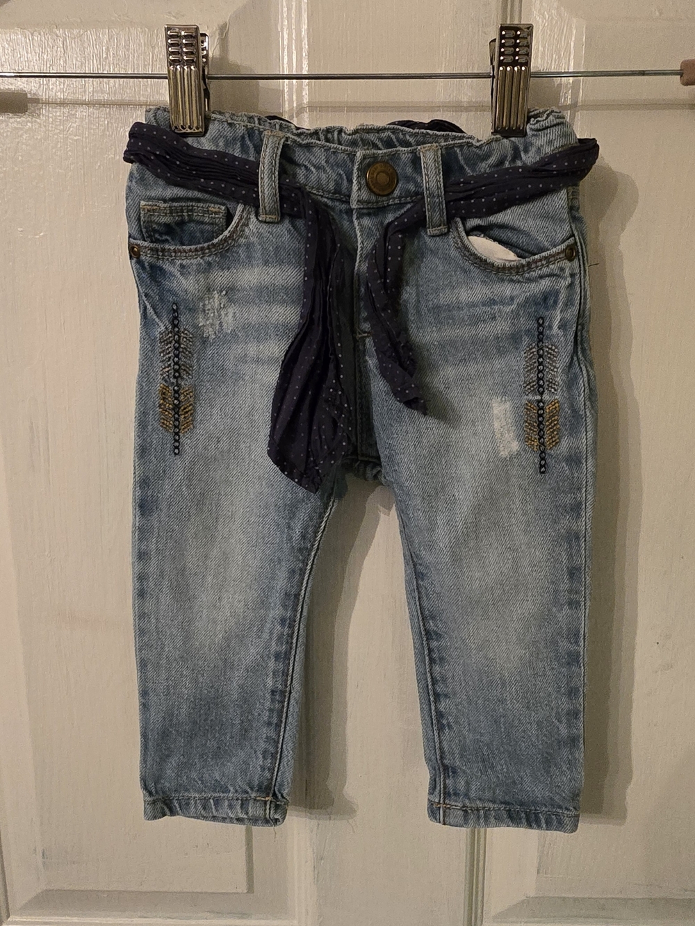 Zara Light Blue Denim Jeans with Navy Sash Belt